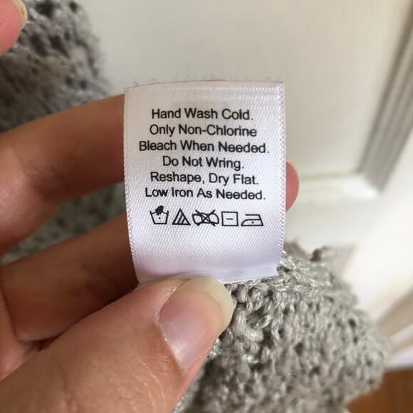 Coldwater Creek Long Crochet Cardigan Duster M Gray Short Sleeve Boho Langenlook - Picture 7 of 8